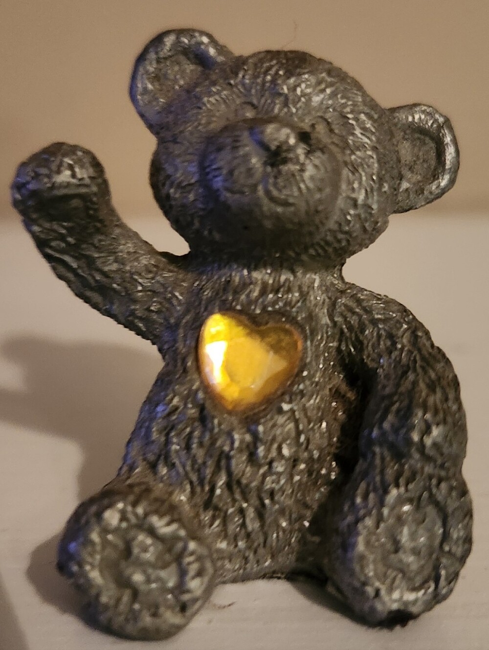 Vintage Pewter Birthstone Bear November Yellow